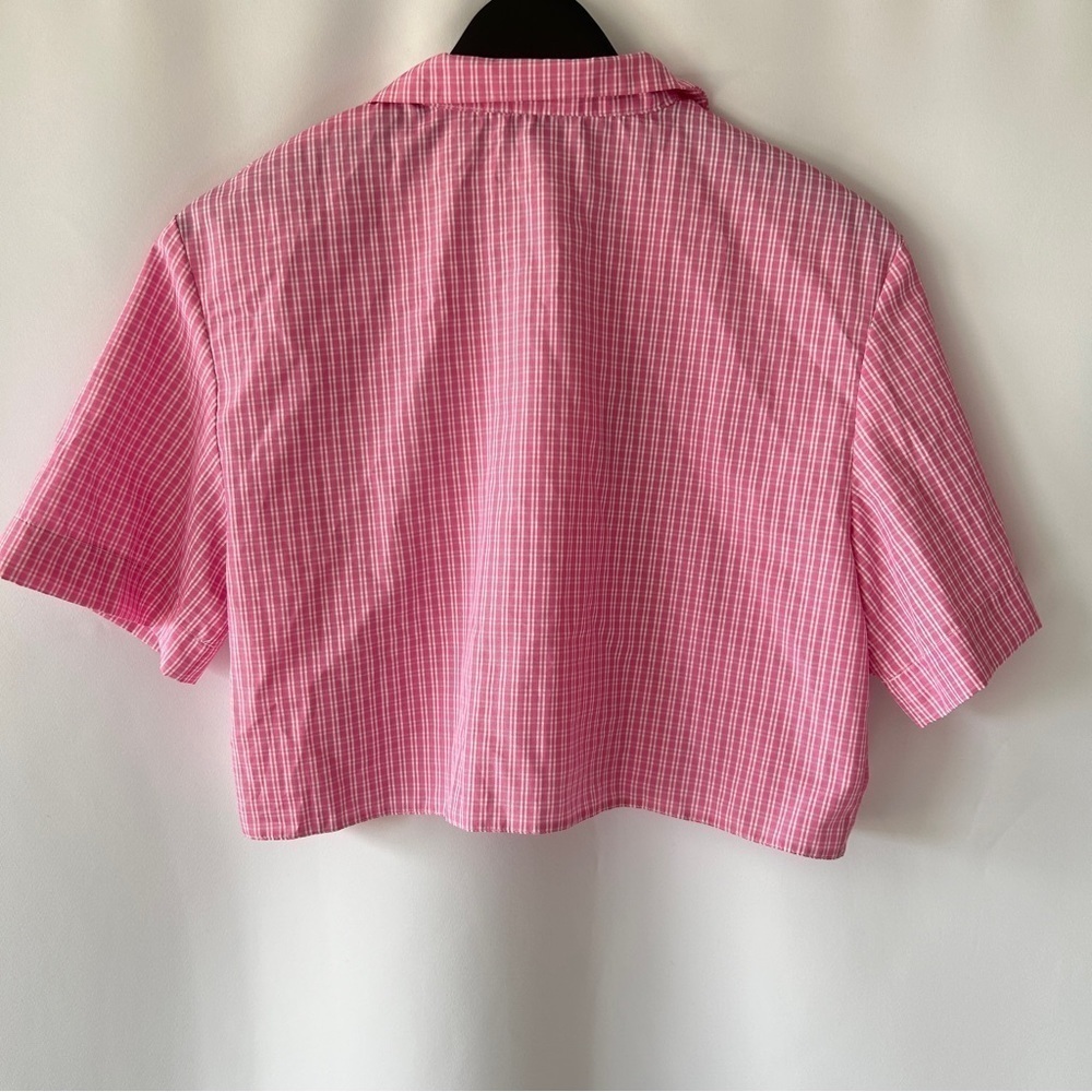ASOS DESIGN Women’s Plaid Pink Short Sleeve Button Down Crop Top Size 4 - Picture 9 of 9